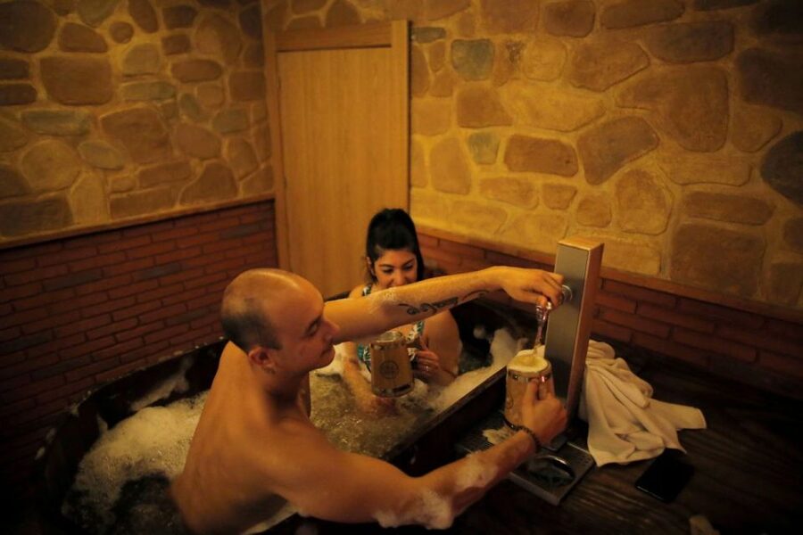 Alicante: Beer Spa Experience with Tastings and Snacks - First stop: the hot beer Jacuzzi soak (and ice-cold beer with it)